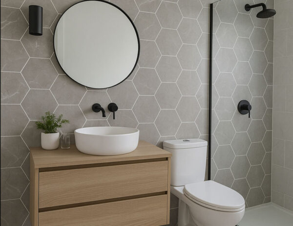 Grout Line Lunar Stone Hexagon Tile - - Neptune 1000 - PVC Wall Panel - 1m - (Single Pack)